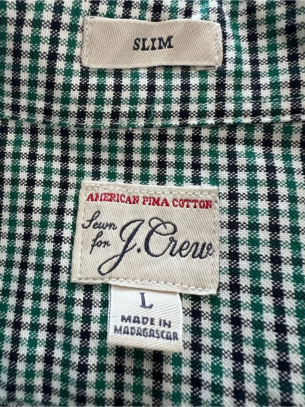 J Crew Slim Oxford Shirt OCBD Large Pima Cotton Micro Gingham Check Preppy